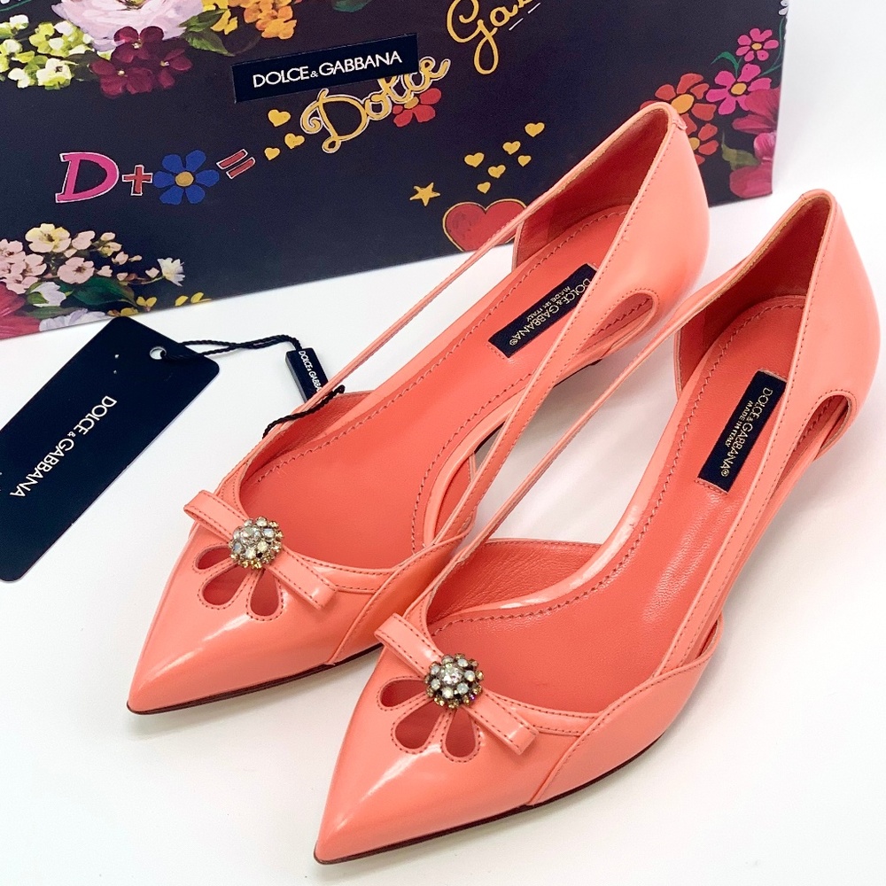 NIB DOLCE & GABBANA Pink Leather Heel Crystal Pump
